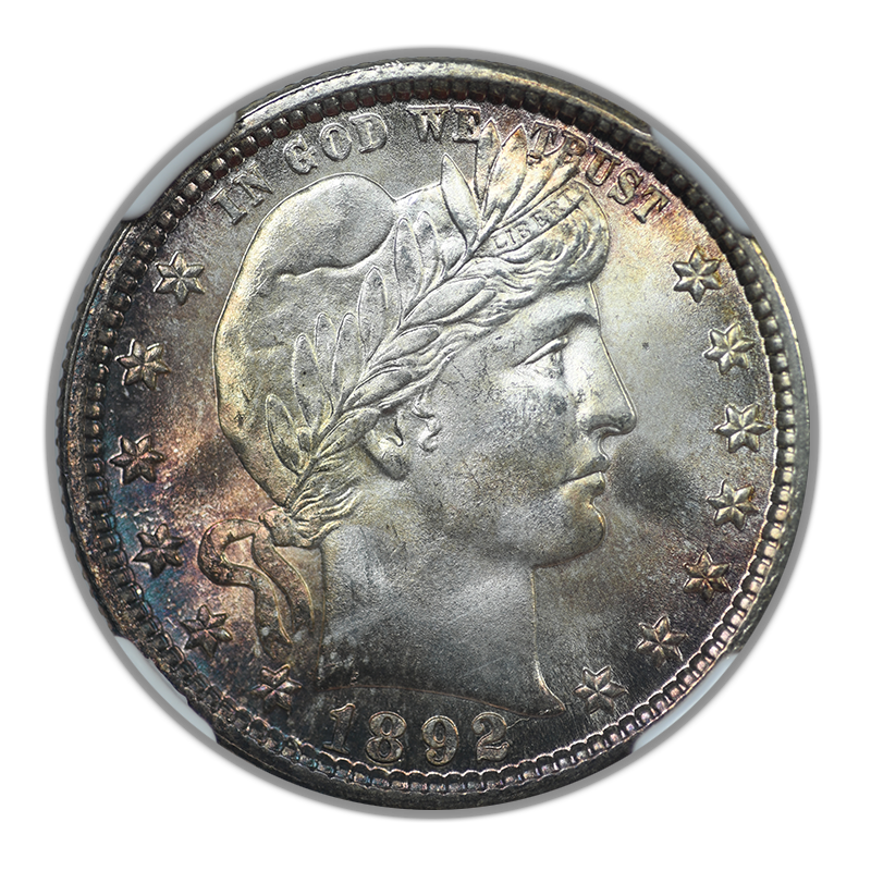 1892 Barber Quarter 25C NGC MS66 CAC - TONED!