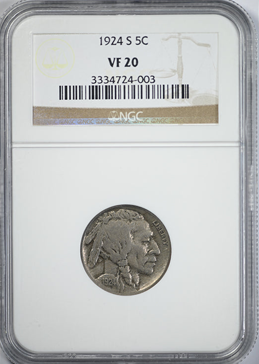 1924-S Buffalo Nickel 5C NGC VF20 Obverse Slab