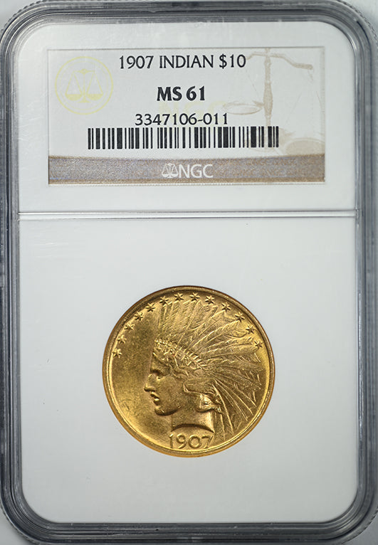 1907 Indian Head Gold Eagle $10 NGC MS61 Obverse Slab