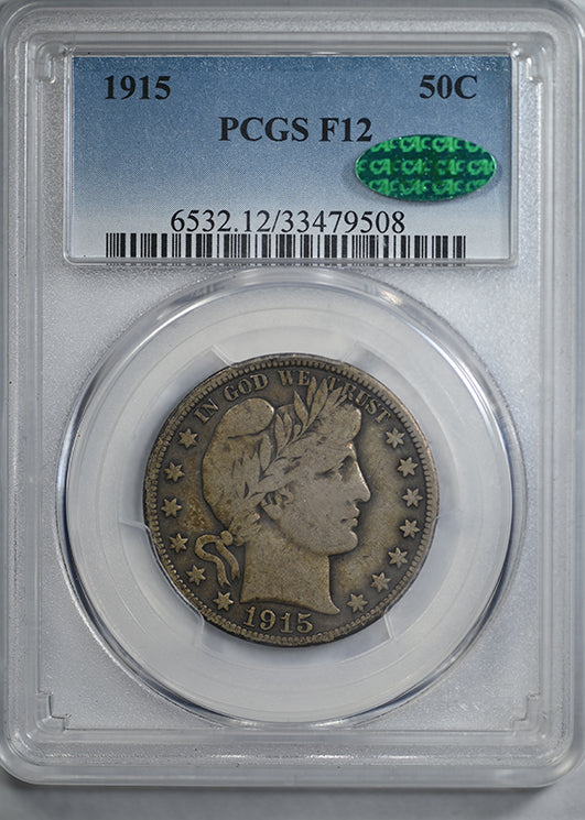1915 Barber Half Dollar 50C PCGS F12 CAC