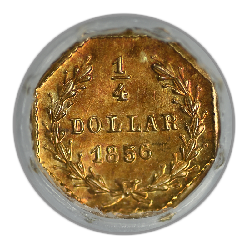 1856 Octagonal California Fractional Gold Liberty Head 1/4 Dollar G25C NGC MS64 BG-111 - TONED!