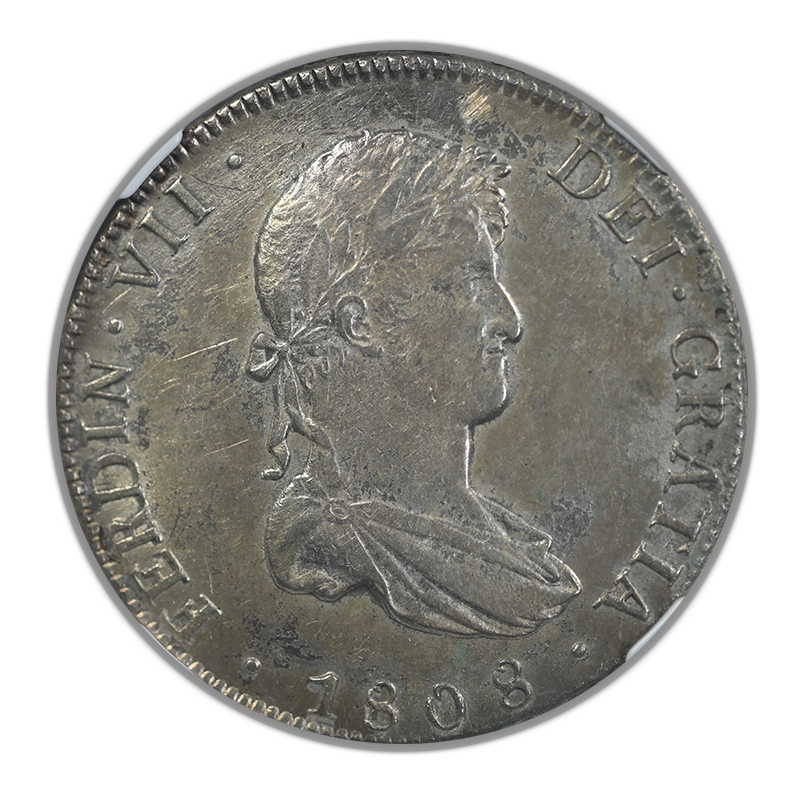 1808PTS PJ Bolivia 8R Reales Ferdinand VII NGC AU55 Obverse