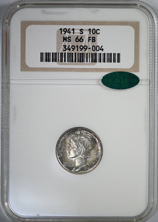 1941-S Mercury Dime 10C NGC MS66FB CAC - Full Bands