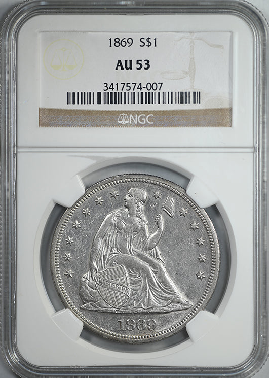 1869 Liberty Seated Dollar $1 NGC AU53