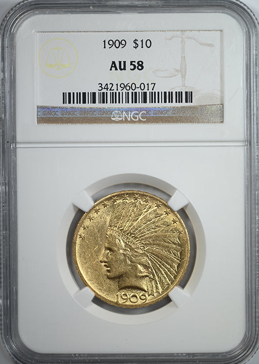1909 Indian Head Gold Eagle $10 NGC AU58 Obverse Slab