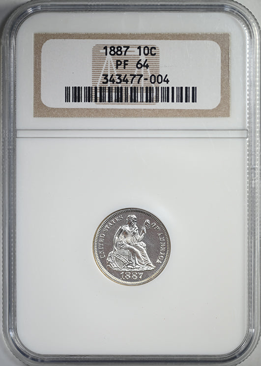 1887 Proof Liberty Seated Dime 10C NGC PF64