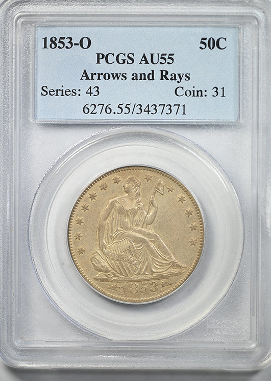 1853-O Liberty Seated Half Dollar 50C PCGS AU55 - Arrows & Rays