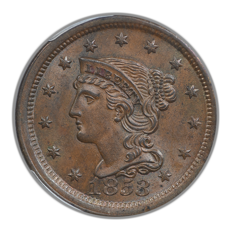 1853 Braided Hair Liberty Head Large Cent 1C PCGS MS65BN CAC
