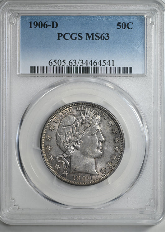 1906-D Barber Half Dollar 50C PCGS MS63