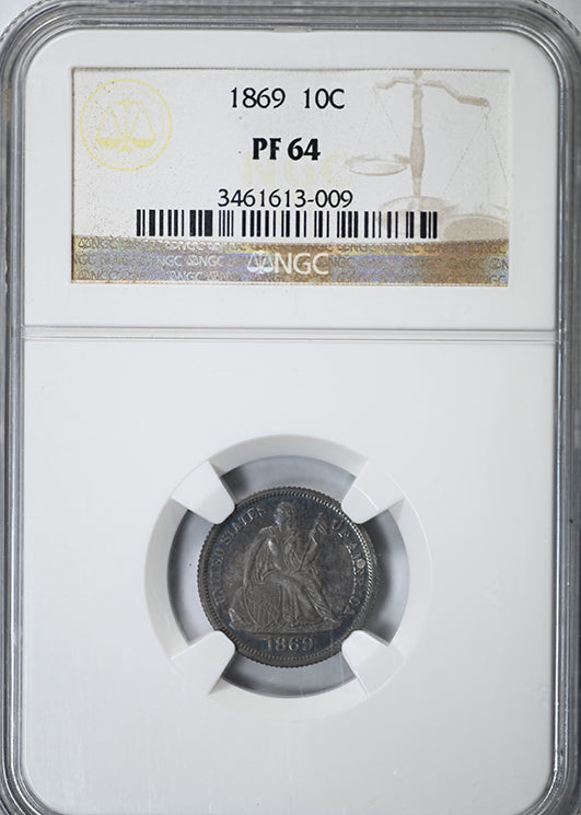 1869 Proof Liberty Seated Dime 10C NGC PF64 - TONED!