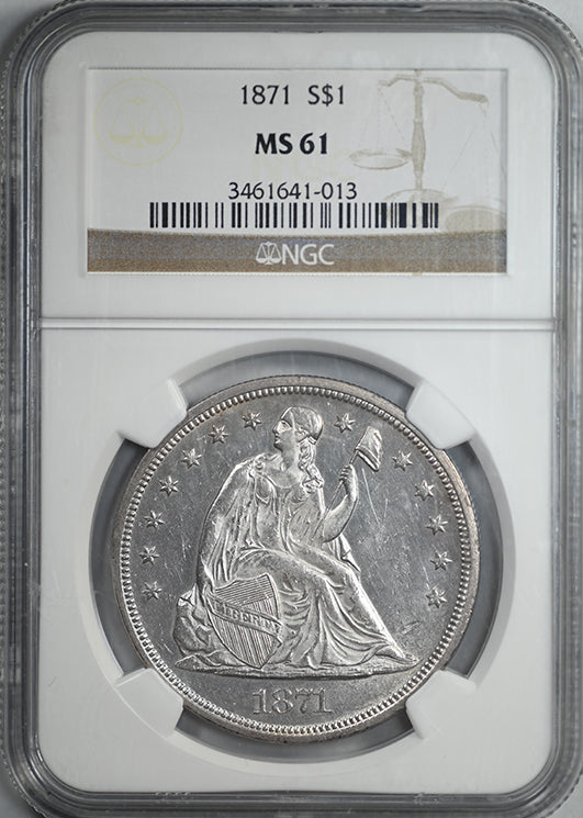 1871 Liberty Seated Dollar $1 NGC MS61