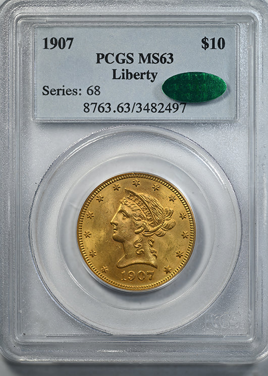 1907 Liberty Head Gold Eagle $10 PCGS MS63 CAC Obverse Slab