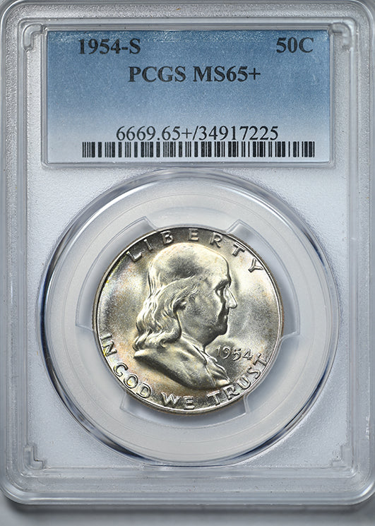 1954-S Franklin Half Dollar 50C PCGS MS65+ - REVERSE TONED!