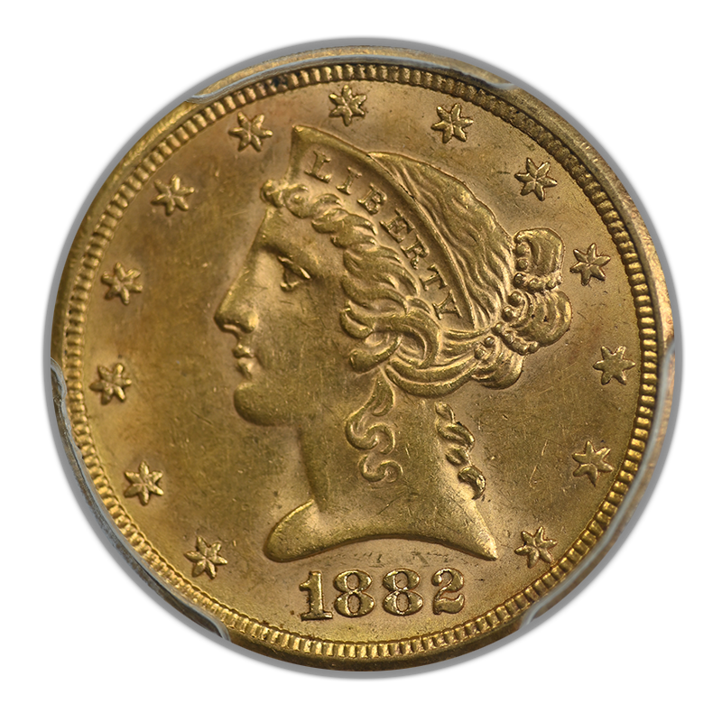 1882 Liberty Head Gold Half Eagle $5 PCGS MS62 Obverse