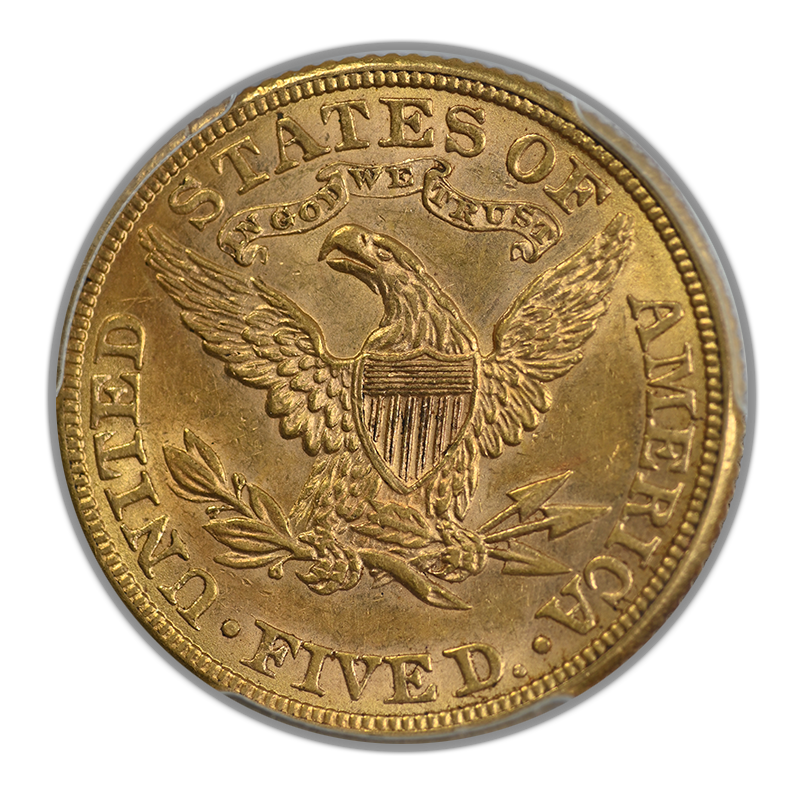 1882 Liberty Head Gold Half Eagle $5 PCGS MS62 Reverse