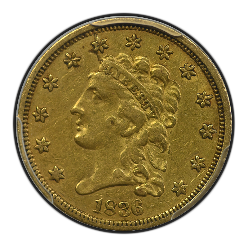 1836 Classic Head Gold Quarter Eagle $2.50 PCGS XF40 - Script 8 Obverse