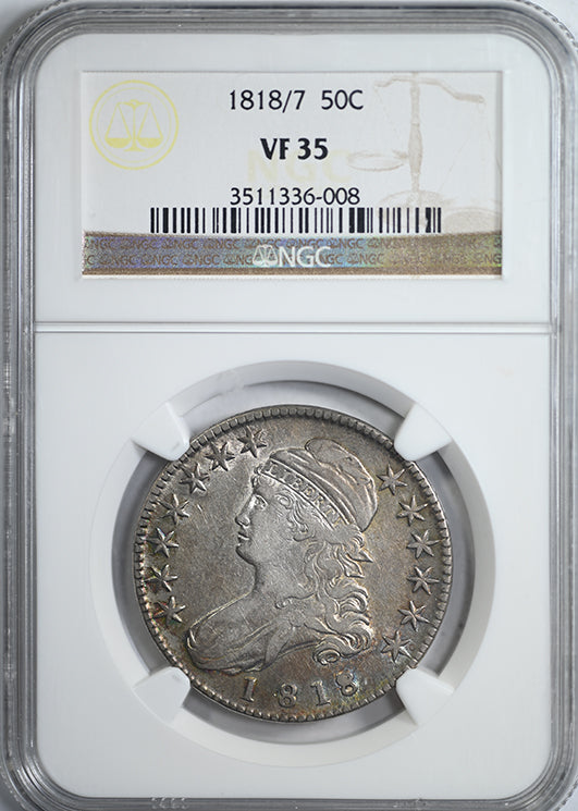 1818/7 Capped Bust Half Dollar 50C NGC VF35 Obverse Slab