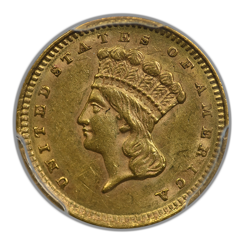 1860 Type 3 Indian Princess Head Gold Dollar G$1 PCGS AU58 Obverse