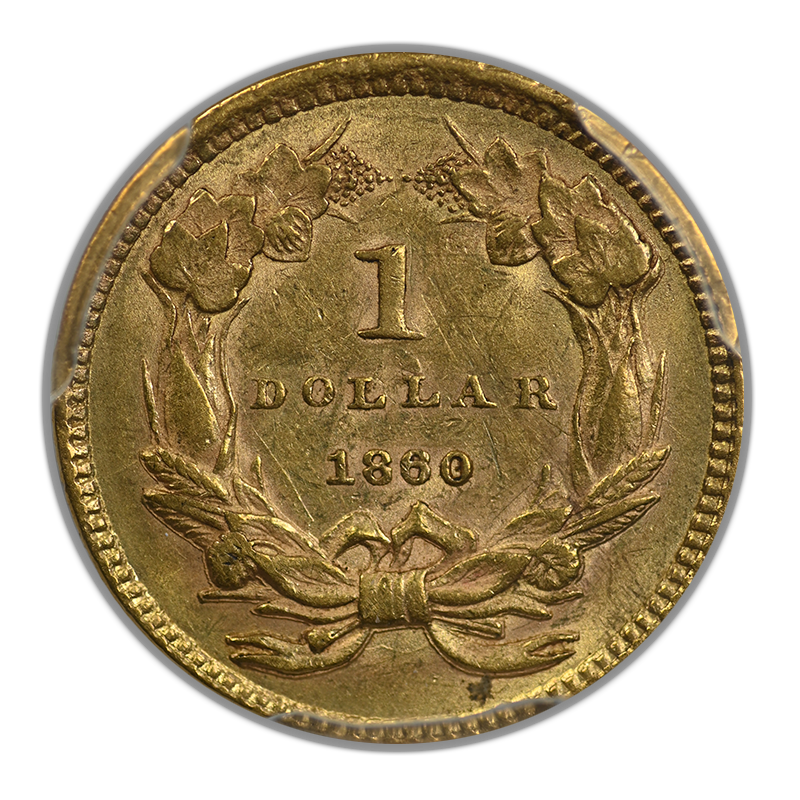 1860 Type 3 Indian Princess Head Gold Dollar G$1 PCGS AU58 Reverse