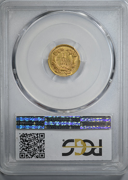 1860 Type 3 Indian Princess Head Gold Dollar G$1 PCGS AU58 Reverse Slab
