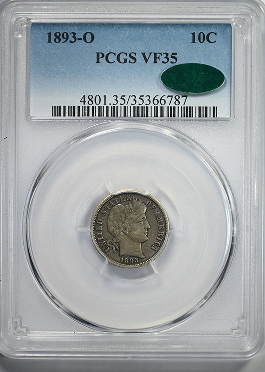 1893-O Barber Dime 10C PCGS VF35 CAC