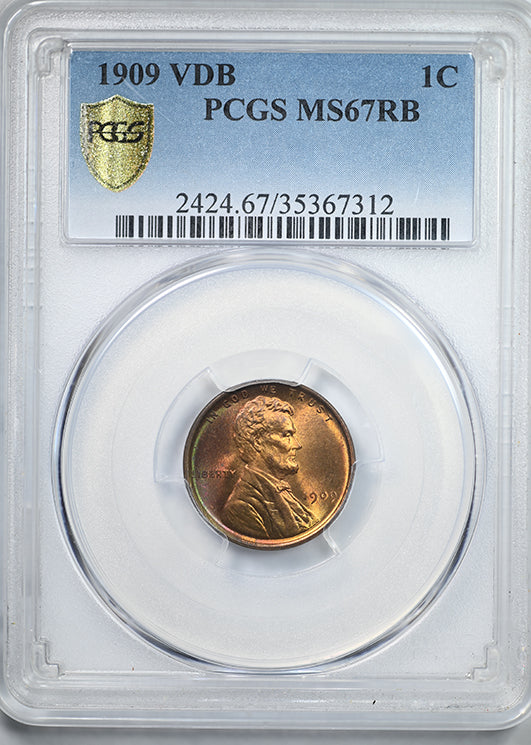 1909 VDB Lincoln Wheat Cent 1C PCGS MS67RB - TONED!
