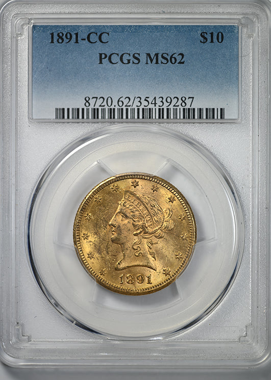 1891-CC Liberty Head Gold Eagle $10 PCGS MS62 Obverse Slab