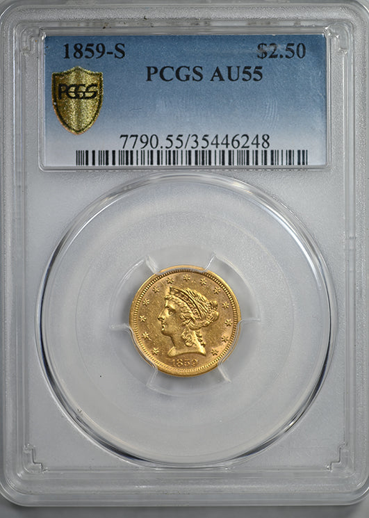 1859-S Liberty Head Gold Quarter Eagle $2.50 PCGS AU55