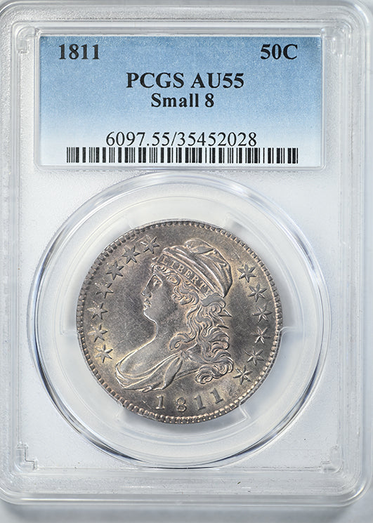 1811 Capped Bust Half Dollar 50C PCGS AU55 - Small 8