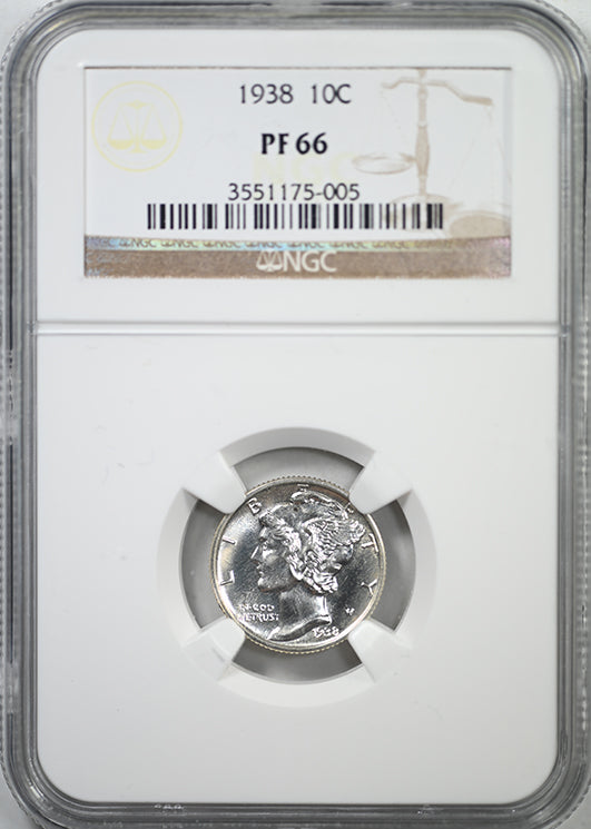 1938 Proof Mercury Dime 10C NGC PF66