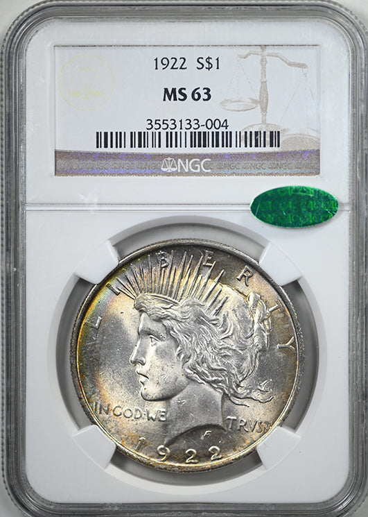 1922 Peace Dollar $1 NGC MS63 CAC - TONED!