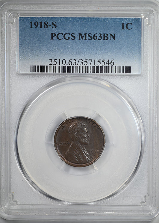 1918-S Lincoln Wheat Cent 1C PCGS MS63BN