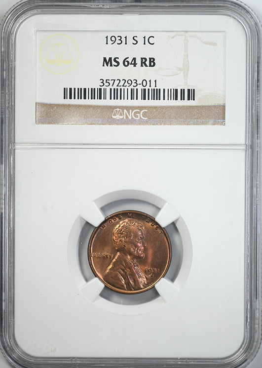 1931-S Lincoln Wheat Cent 1C NGC MS64RB