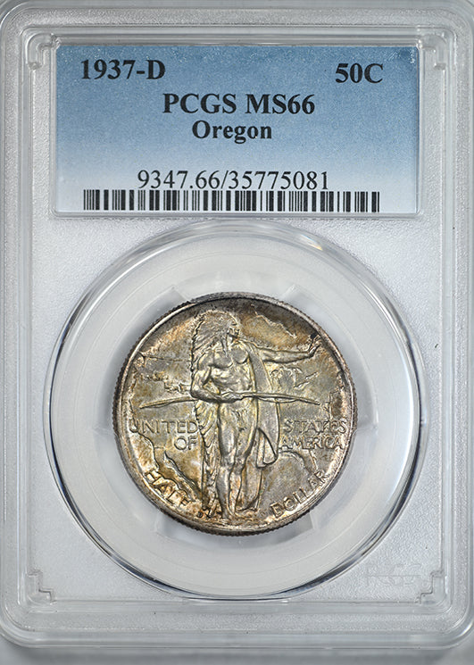 1937-D Oregon Trail Classic Commemorative Half Dollar 50C PCGS MS66