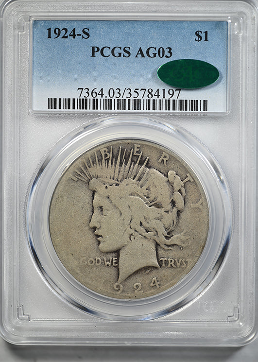 1924-S Peace Dollar $1 PCGS AG03 CAC - Lowball