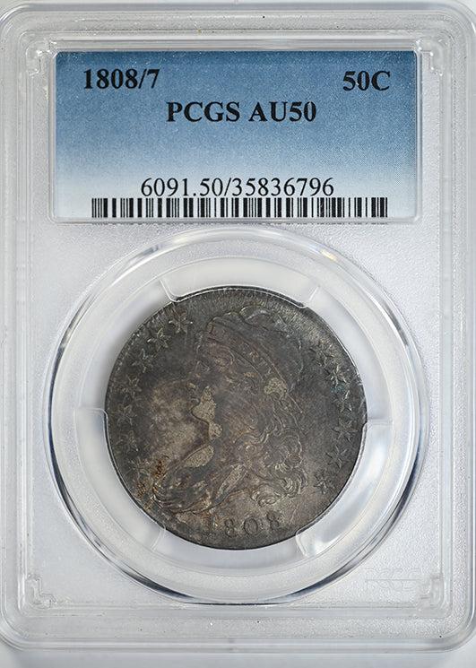 1808/7 Capped Bust Half Dollar 50C PCGS AU50 - TONED! Obverse Slab