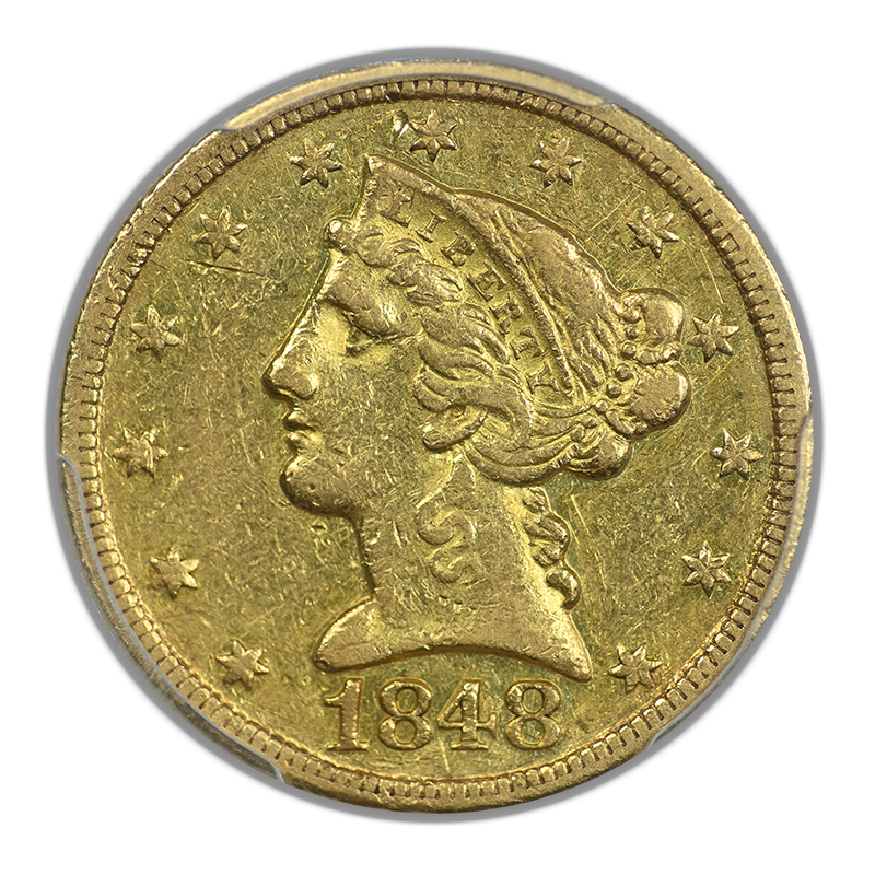 1848-D Liberty Head Gold Half Eagle $5 PCGS AU50 - DAHLONEGA GOLD!