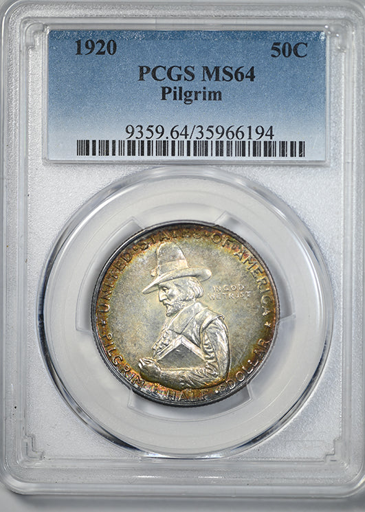 1920 Pilgrim Classic Commemorative Half Dollar 50C PCGS MS64 - TONED!