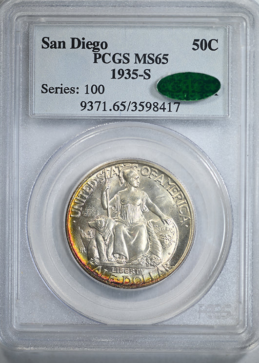 1935-S San Diego Classic Commemorative Half Dollar 50C PCGS MS65 CAC - TONED!