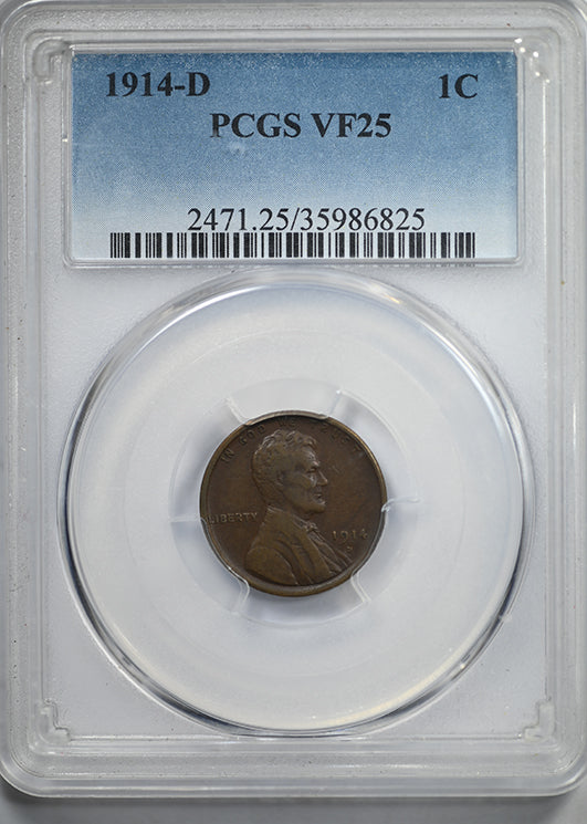 1914-D Lincoln Wheat Cent 1C PCGS VF25