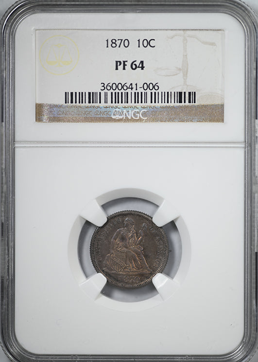 1870 Proof Liberty Seated Dime 10C NGC PF64 - TONED!