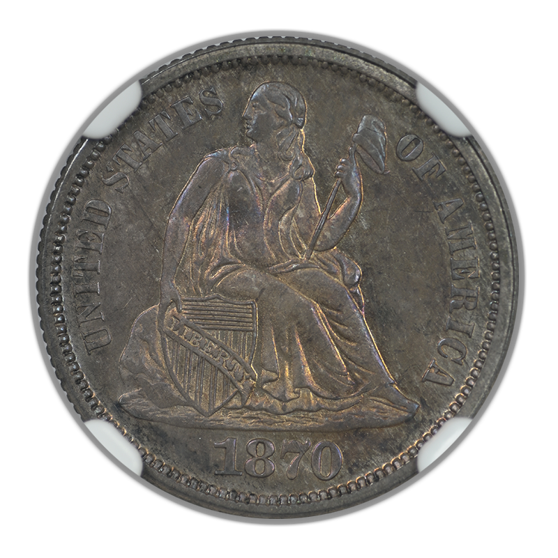 1870 Proof Liberty Seated Dime 10C NGC PF64 - TONED!