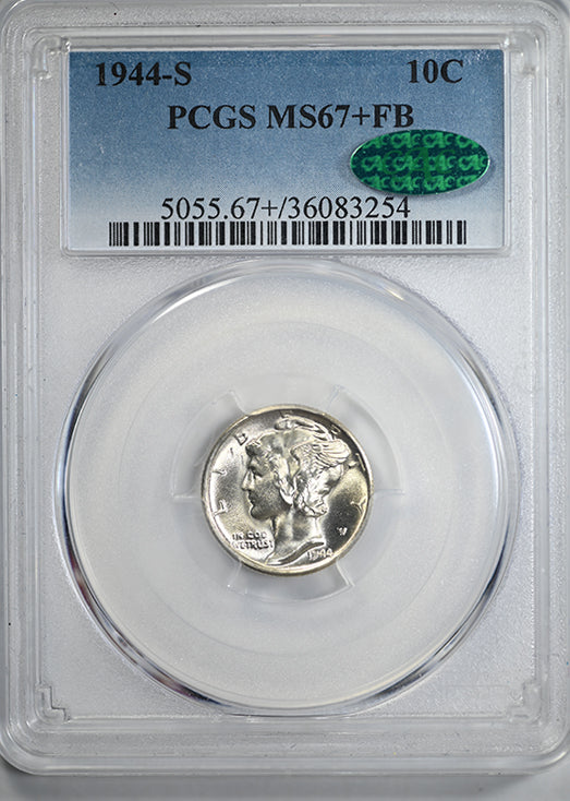 1944-S Mercury Dime 10C PCGS MS67+FB CAC - Full Bands Obverse Slab