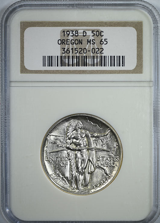 1938-D Oregon Trail Classic Commemorative Half Dollar 50C NGC MS65 Obverse Slab
