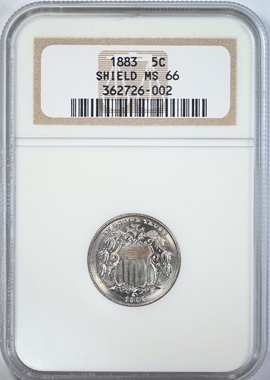 1883 Shield Nickel 5C NGC MS66