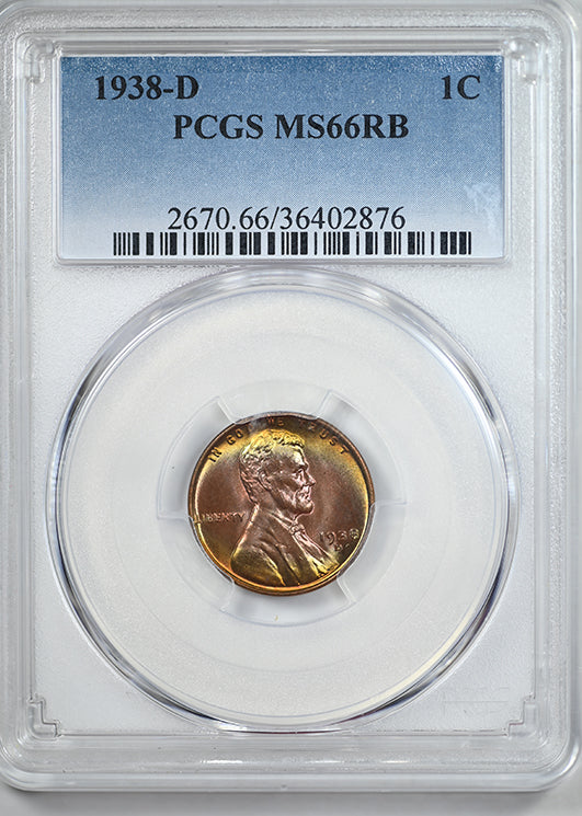 1938-D Lincoln Wheat Cent 1C PCGS MS66RB - TONED!