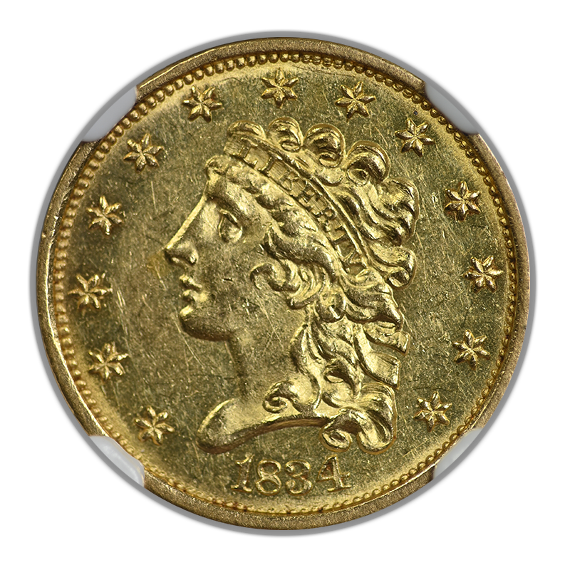 1834 Classic Head Gold Quarter Eagle $2.50 NGC MS61