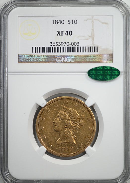 1840 Liberty Head Gold Eagle $10 NGC XF40 CAC