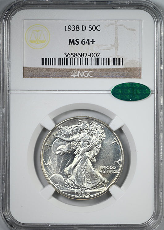 1938-D Walking Liberty Half Dollar 50C NGC MS64+ CAC