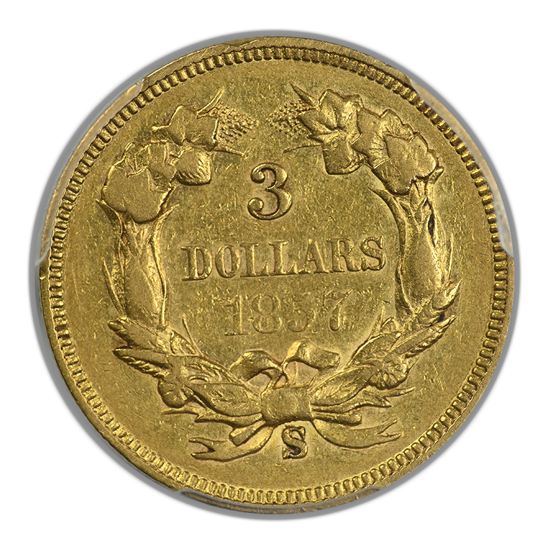 1857-S Indian Princess Gold Three Dollar $3 PCGS VF35 Reverse